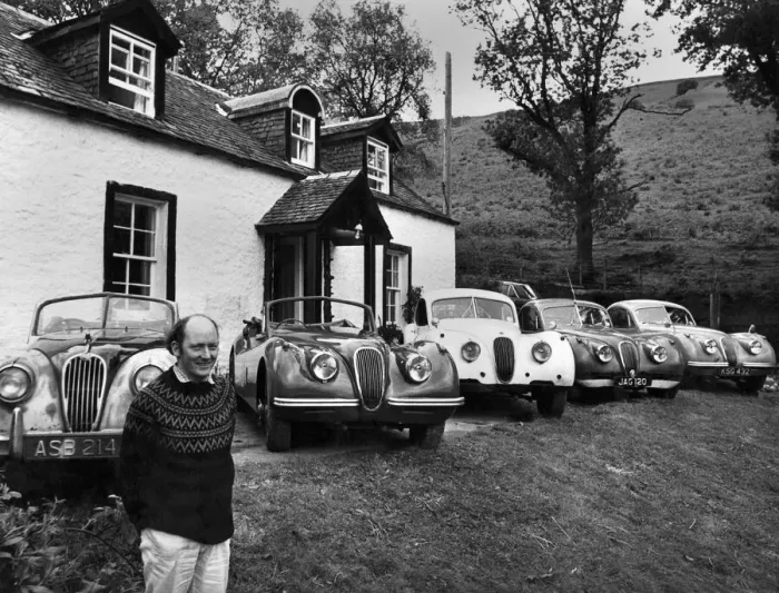 Framed Print : Breeding ground for Jaguars. Jaguar fanatic Bob Kerr with his pack'of XKs Framed Print : Breeding ground for Jaguars. Jaguar fanatic Bob Kerr with his pack'of XKs