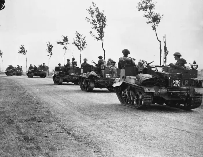 Framed Print : Bren gun carriers make their way to the front lines in France during the Second World War