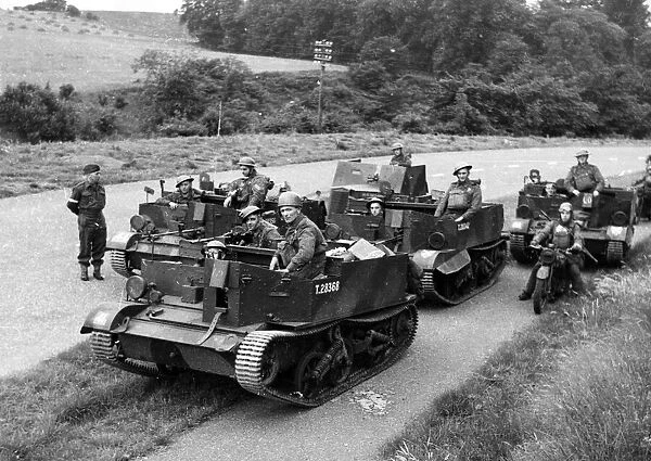 Bren gun carriers from a reconnaissance unit take part in an exercise on the English
