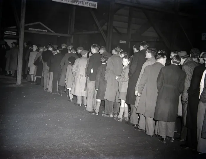 Framed Print : Brentford supporters queue up for cup tie tickets against Chelsea