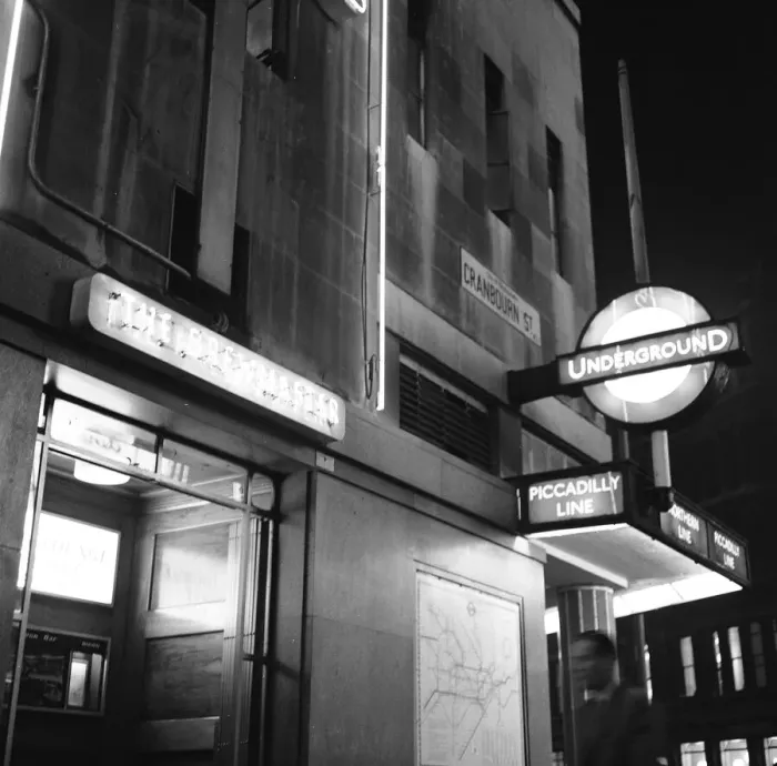 Framed Print : The Brewmaster pub and Leicester Square tube station on the corner of Cranbourn Street