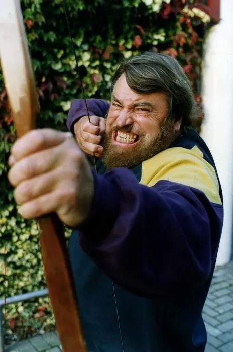 Framed Print : Brian Blessed actor pulling an 80lb crossbow Framed Print : Brian Blessed actor pulling an 80lb crossbow