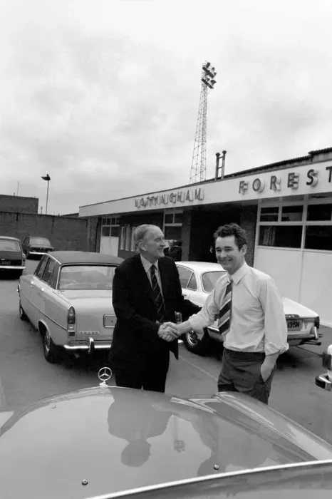 Framed Print : Brian Clough new Manager of Nottingham Forest F. C. Brian Clough shakes hands with Framed Print : Brian Clough new Manager of Nottingham Forest F. C. Brian Clough shakes hands with