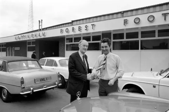 Framed Print : Brian Clough new Manager of Nottingham Forest F. C. Brian Clough shakes hands with Framed Print : Brian Clough new Manager of Nottingham Forest F. C. Brian Clough shakes hands with