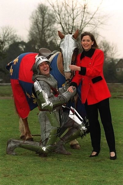 Brian Connolly Actor Comedian as a knight on a horse. with Fiance Ann Marie