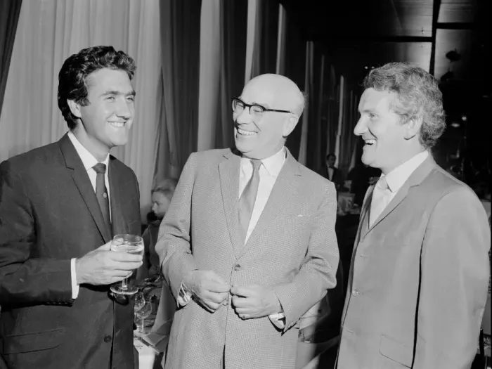 Framed Print : Brian Culcheth, Lord Donald Stokes & Johnstone Syer pictured together at drinks reception Framed Print : Brian Culcheth, Lord Donald Stokes & Johnstone Syer pictured together at drinks reception