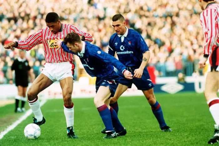 Framed Print : Brian Deane Graham Stuart and Vinnie Jones Chelsea (1) v Sheffield United (0 Framed Print : Brian Deane Graham Stuart and Vinnie Jones Chelsea (1) v Sheffield United (0