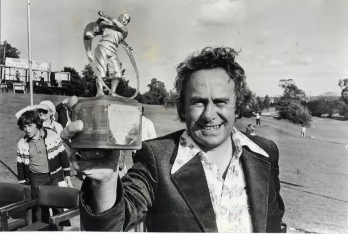 Framed Print : Brian Huggett showing his trophy off after that sudden death victory. 16th, August, 1978 Framed Print : Brian Huggett showing his trophy off after that sudden death victory. 16th, August, 1978
