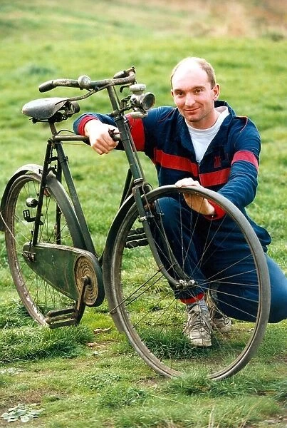 Brian McElvogue with his rare Elswick bike which is nearly 100 year old at his Blaydon