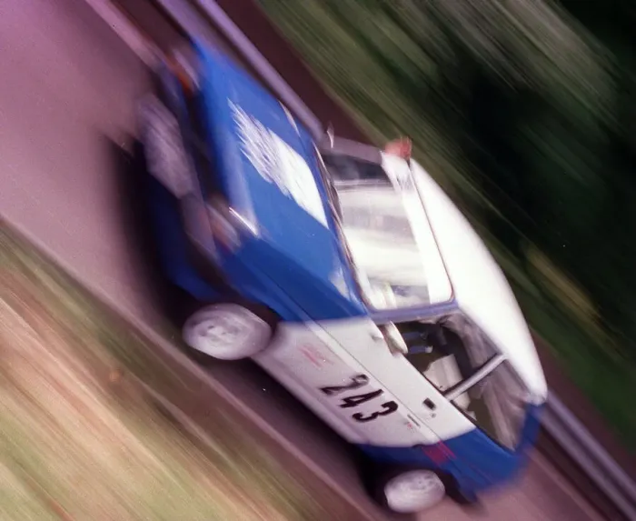 Framed Print : Brian Park races his Ford Fiesta rally car up a hill at Doune