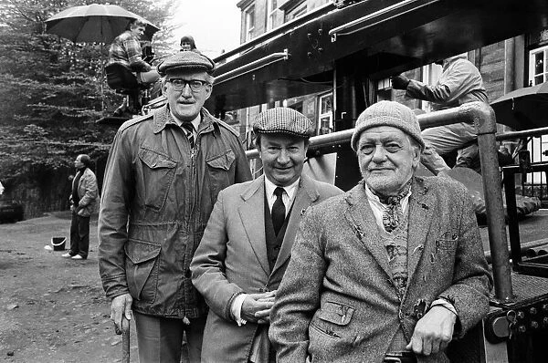 Brian Wilde (Foggy), Peter Sallis (Cleggy) and Bill Owen (Compo) on the set of