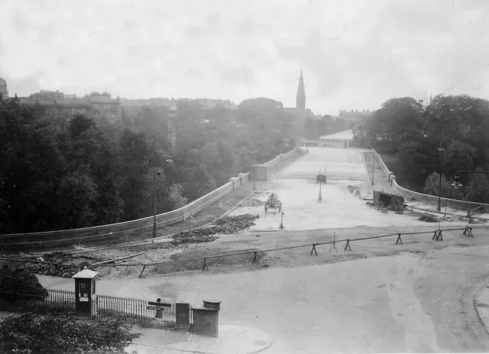 Framed Print : Bridge being built over the River Kelvin at Queen Margaret College Botanic Gardens Framed Print : Bridge being built over the River Kelvin at Queen Margaret College Botanic Gardens