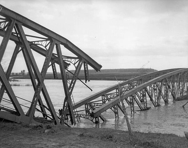 Bridge spanning the Dneister River blown up by the Austrian army during their retreat