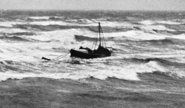 A Bridlington lifeboat assists a fishing vessel during a gale in the North Sea