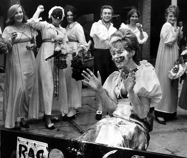 Brighton Rag Queen put in the stocks, October 1965 Rowena Higgs (aged 20