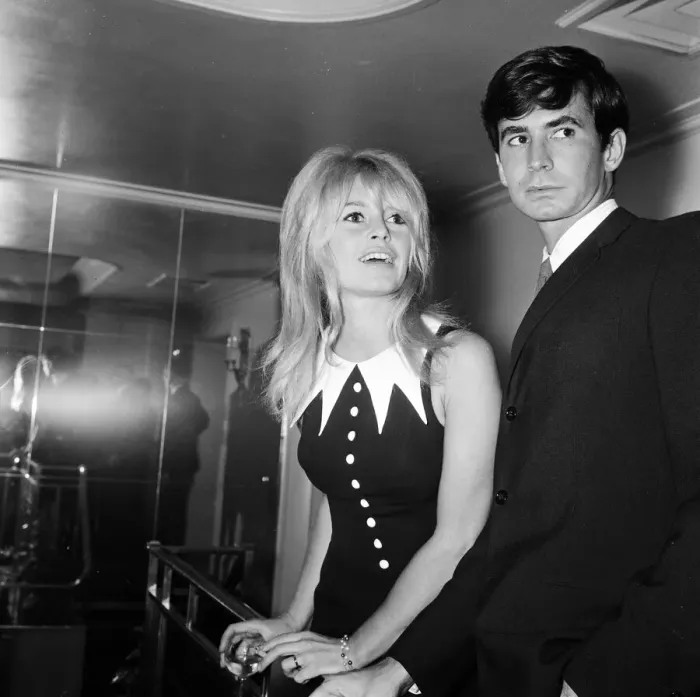 Framed Print : Brigitte Bardot (30) & Antony Perkins (31) pictured during photocall press conference Framed Print : Brigitte Bardot (30) & Antony Perkins (31) pictured during photocall press conference