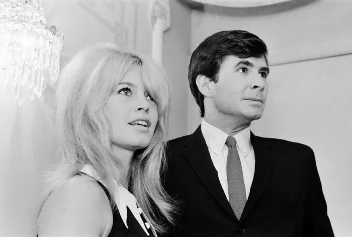 Framed Print : Brigitte Bardot (30) & Antony Perkins (31) pictured during photocall press conference Framed Print : Brigitte Bardot (30) & Antony Perkins (31) pictured during photocall press conference