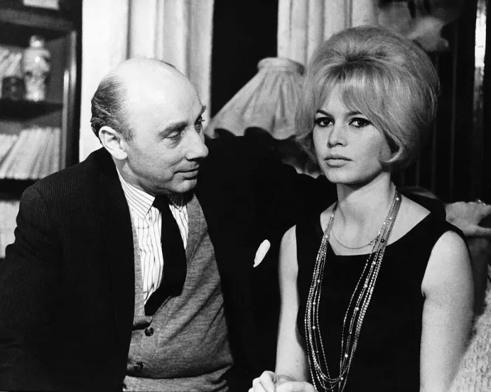 Framed Print : Brigitte Bardot actress and Donald Zec Daily Mirror writer sitting together Framed Print : Brigitte Bardot actress and Donald Zec Daily Mirror writer sitting together