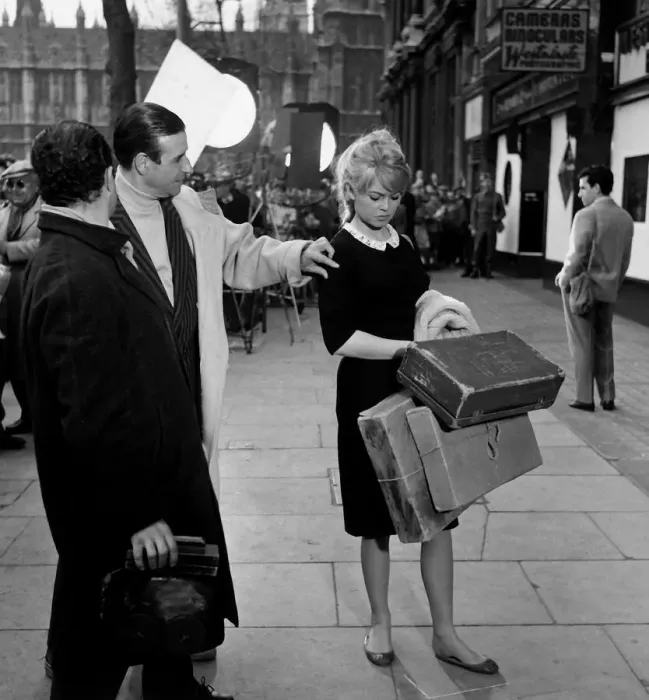 Framed Print : Brigitte Bardot French actress with director filming 1959 Babette Goes to War in Framed Print : Brigitte Bardot French actress with director filming 1959 Babette Goes to War in