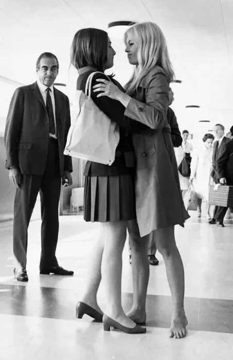 Framed Print : Brigitte Bardot French actress embraces friend 1966 Couturier Helene Vager