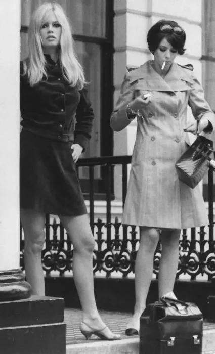 Framed Print : Brigitte Bardot French actress outside London flat 1966 with friend Framed Print : Brigitte Bardot French actress outside London flat 1966 with friend