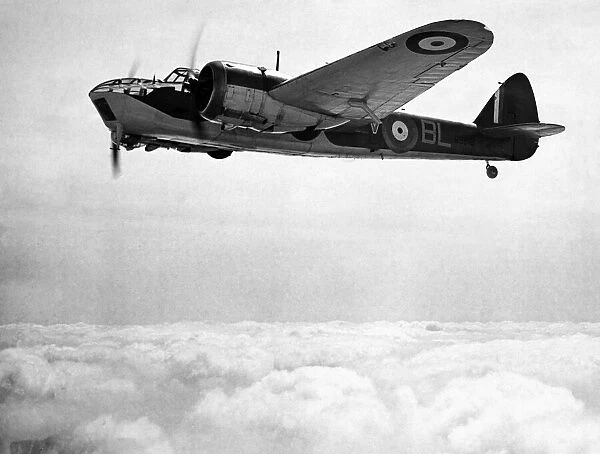 The Bristol Blenheim Mark IV (Longnose) high speed fighter bomber in flight over Britain