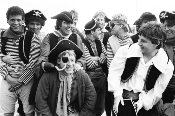 Framed Print : Bristol Rovers football team members dressed up as pirates with their manager Bobby Gould Framed Print : Bristol Rovers football team members dressed up as pirates with their manager Bobby Gould