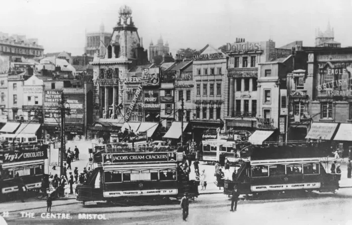 Framed Print : Bristol trams at the Tramways Centre also known asThe Centre between the wars 1930s Framed Print : Bristol trams at the Tramways Centre also known asThe Centre between the wars 1930s
