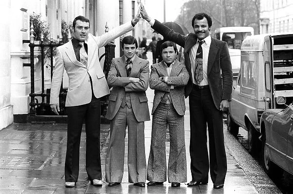 Brit Boxing champions Alan Minter and John Conteh form a guard of honour for two of their