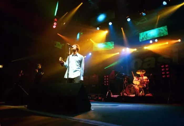 Framed Print : Brit pop band Oasis perform in concert at the Whitley Bay Ice Rink 19  /  01  /  96