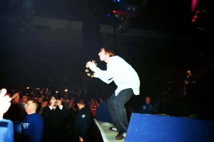 Framed Print : Brit pop band Oasis perform in concert at the Whitley Bay Ice Rink 19  /  01  /  96