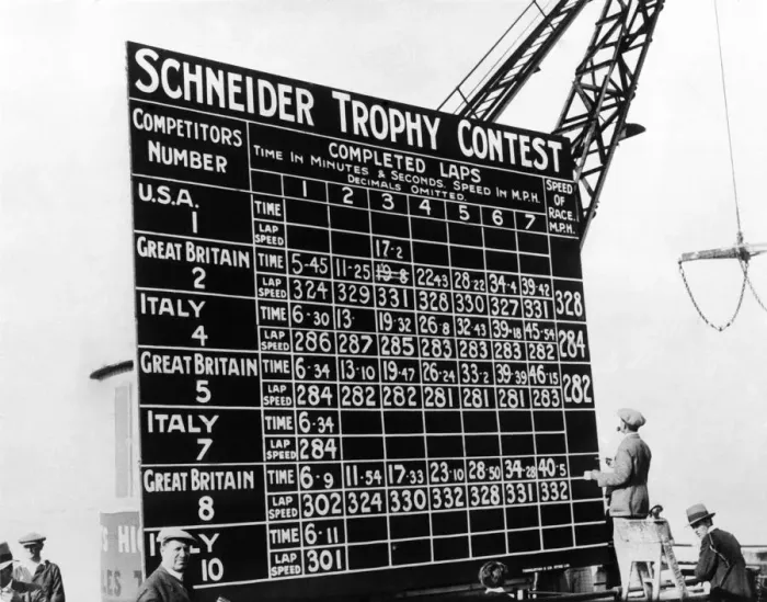 Framed Print : Britain Keeps the Schneider Trophy: One of the scoring boards which kept the spectators Framed Print : Britain Keeps the Schneider Trophy: One of the scoring boards which kept the spectators