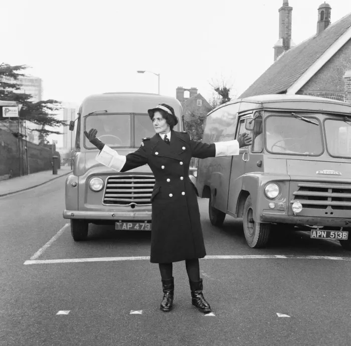 Framed Print : Britains first Traffic Warden to control traffic as opposed to booking cars for Framed Print : Britains first Traffic Warden to control traffic as opposed to booking cars for