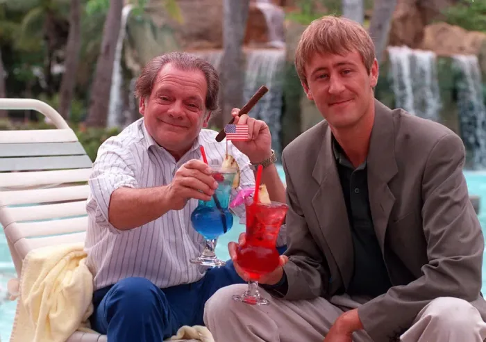 Framed Print : British actor David Jason with fellow actor Nicholas Lyndhurst from the television Framed Print : British actor David Jason with fellow actor Nicholas Lyndhurst from the television
