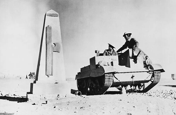 British advance in the western desert. Monument erected by Italians in commemoration of