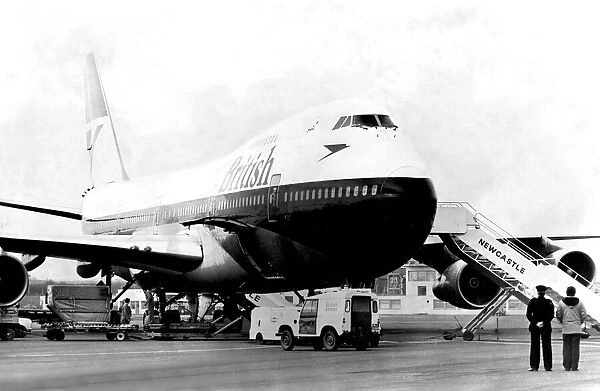 A British Airways Boeing 747 Jumbo Jet at Newcastle Airport