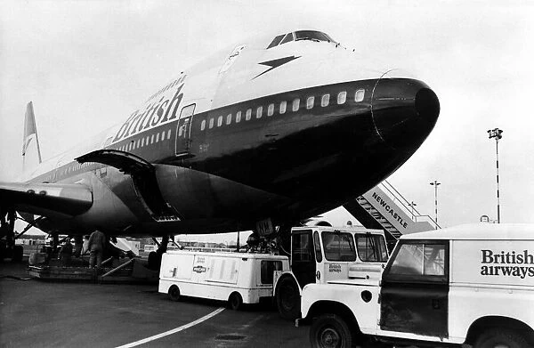 A British Airways Boeing 747 Jumbo Jet at Newcastle Airport