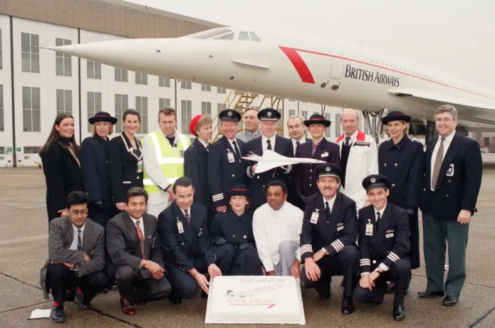 Framed Print : British Airways Concorde 20th Birthday is celebrated with champagne and a cake