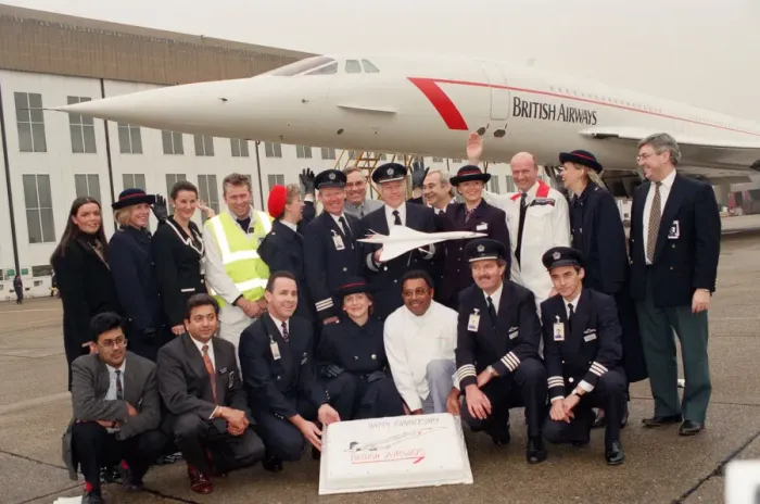 Framed Print : British Airways Concorde 20th Birthday is celebrated with champagne and a cake