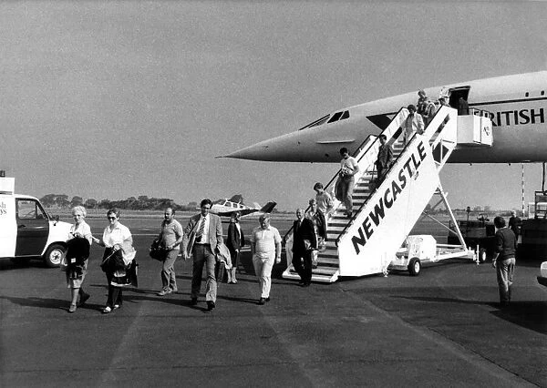 British Airways Concorde aircraft  /  airliner arrives Newcastle Airport on 30th August