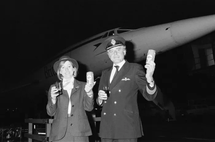 Framed Print : British Airways Concorde stewardess Carol Bryant and Concorde captain John Cookdrink