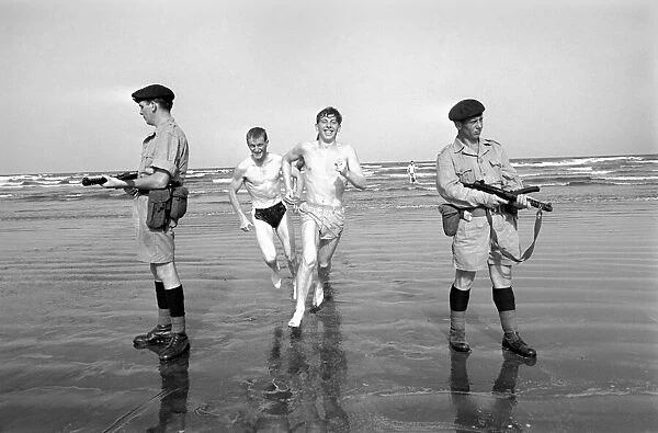 British Army in Aden: Men of the Somerset and Cornwall Light Infantry on the beach with