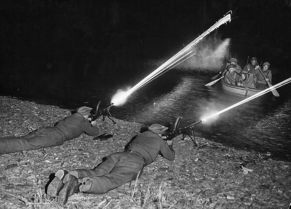 British army soldiers training for battle at night during the Second World War