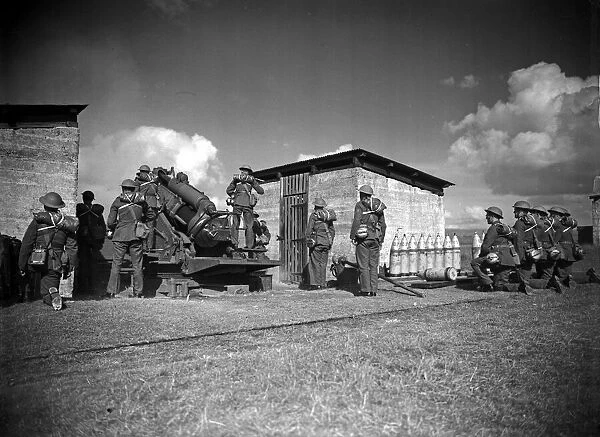 The British Army in training with a new field gun. World War Two