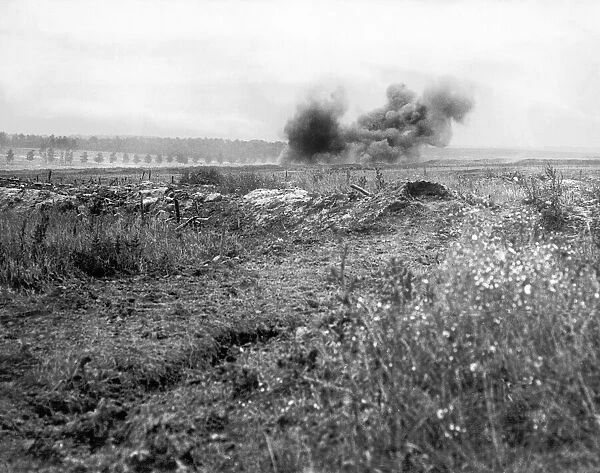 British artillery barrage on German trenches on the Somme. Circa 19th July 1916