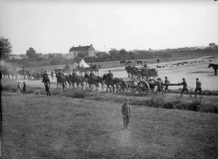 Framed Print : British artillery moving into position close to the the front near Ypres