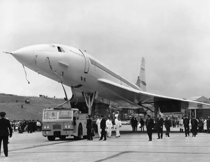 Framed Print : The British Concorde 002 prototype is rolled out from its hanger in which it has been Framed Print : The British Concorde 002 prototype is rolled out from its hanger in which it has been