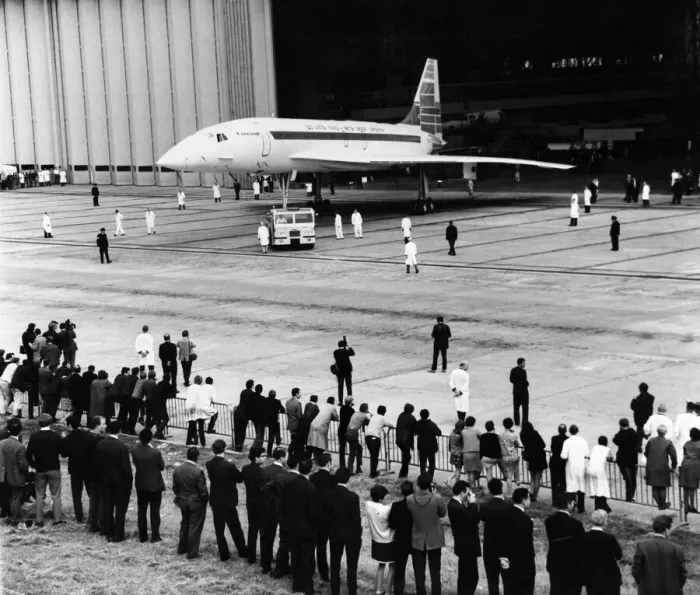 Framed Print : The British Concorde 002 prototype is rolled out from its hanger in which it has been