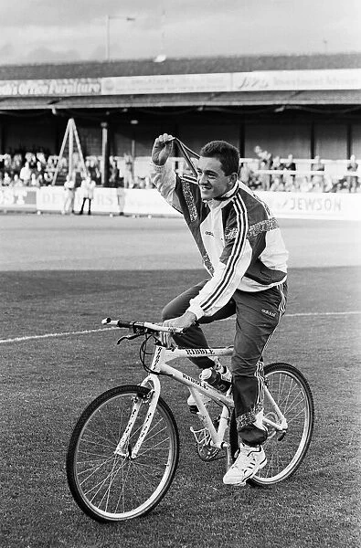 British cyclist Chris Boardman on the pitch at Prenton Park