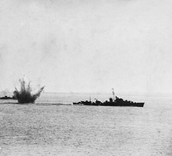 British destroyer dropping depth charges at Catania. Answering a call from